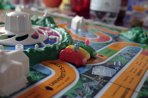 A close up of the game board from the game of life